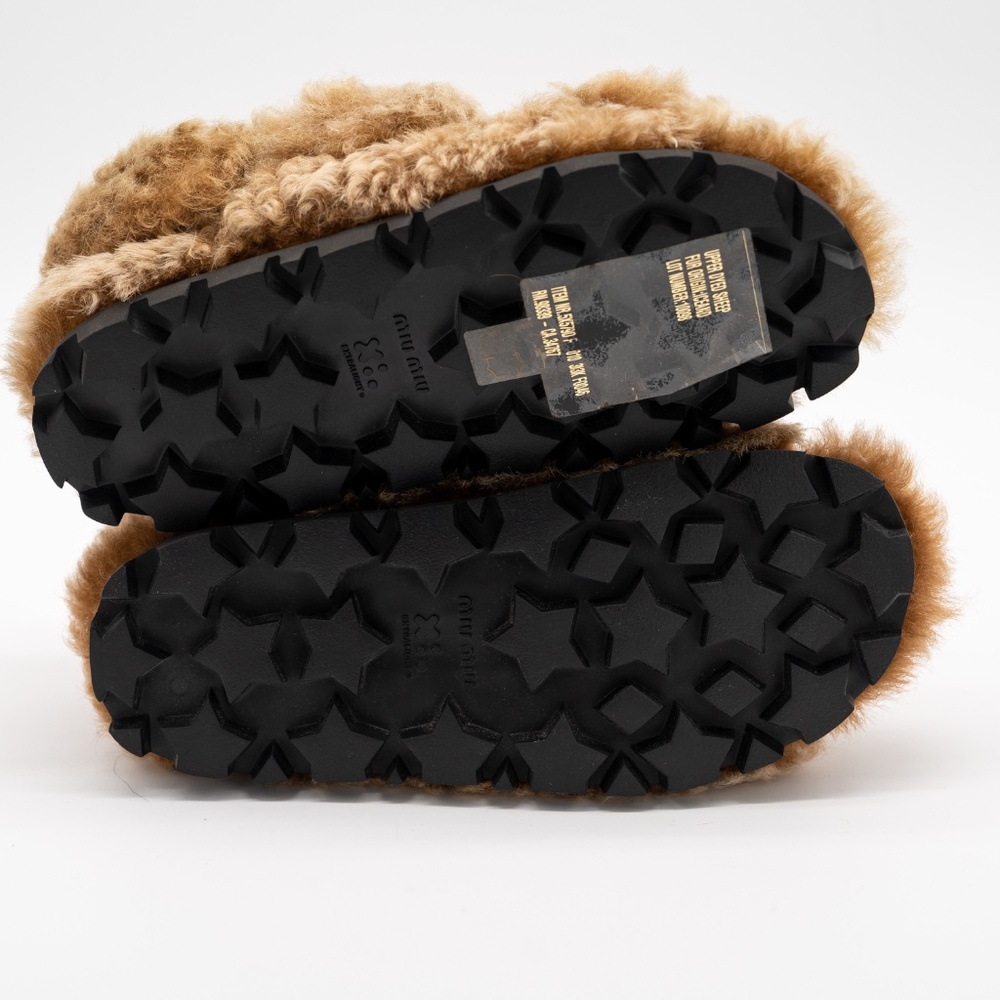 Size 37eu 7 Us Miu Miu Camel Brown Shearling Sand… - image 6